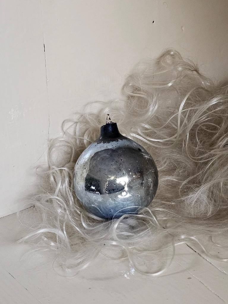 Oude Antieke AJEKO kerstbal / kleine bal blauwgrijs    34, Ophalen of Verzenden