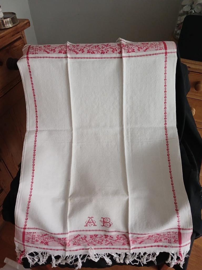 Franse rood/wit theedoeken/ servetten 5 stuks, Huis en Inrichting, Keuken | Textiel, Ophalen of Verzenden, Zo goed als nieuw, Rood