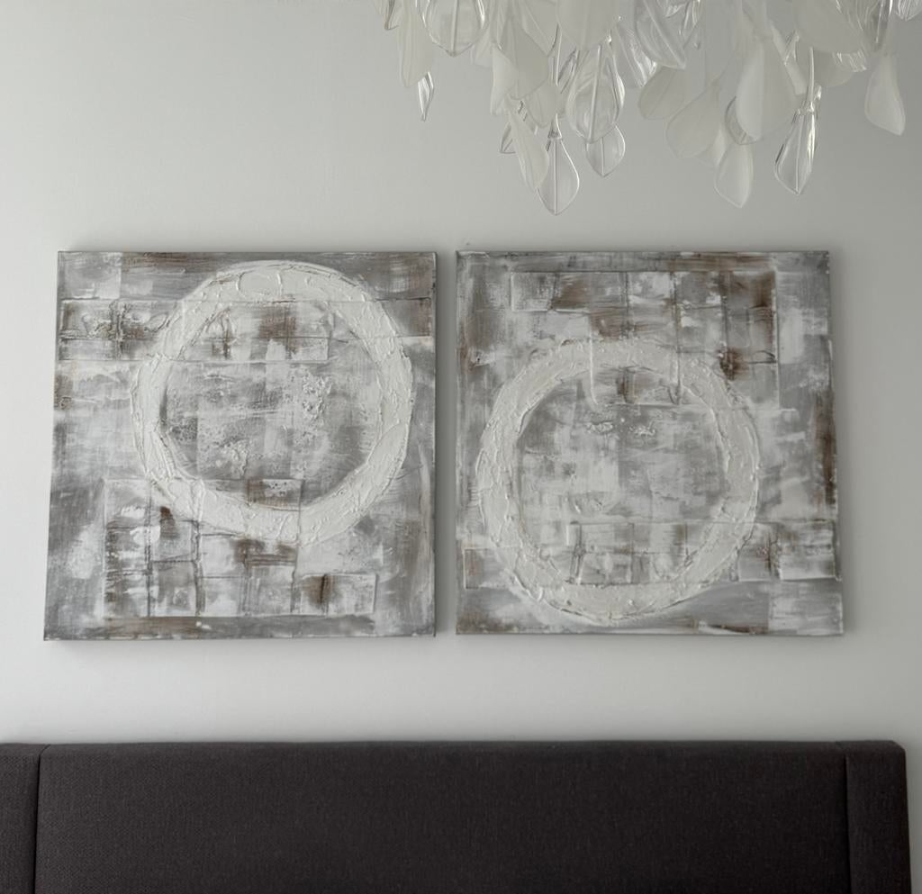 Twee schilderijen, 80x80 cm., Ophalen of Verzenden