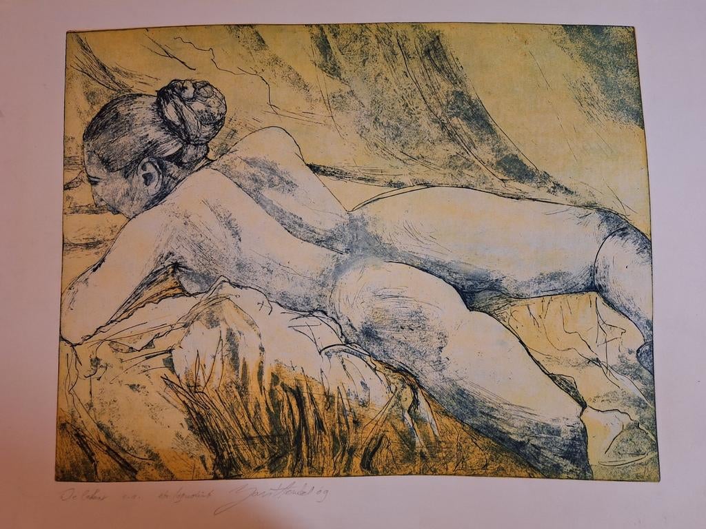 Grote Ets van een Naakt, Antiek en Kunst, Kunst | Schilderijen | Abstract, Ophalen of Verzenden