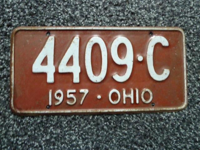 Kentekenplaat licenseplate Ohio 1957 USA, Verzamelen, Verzenden, Gebruikt, Auto's