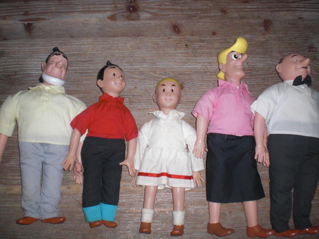 5 suske en wiske poppen 1973  , 35 cm groot, Verzamelen, Ophalen of Verzenden, Suske en Wiske, Zo goed als nieuw, Beeldje of Figuurtje