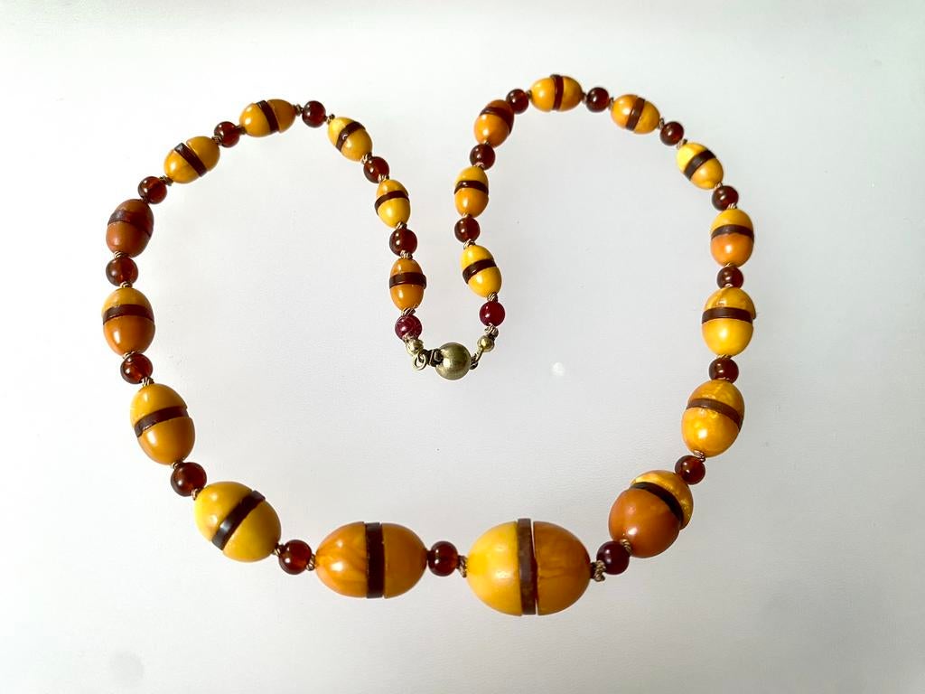 Ketting Art Deco goud butterscotch cherry amber, Sieraden, Tassen en Uiterlijk, Antieke sieraden, Ophalen of Verzenden, Goud, Ketting