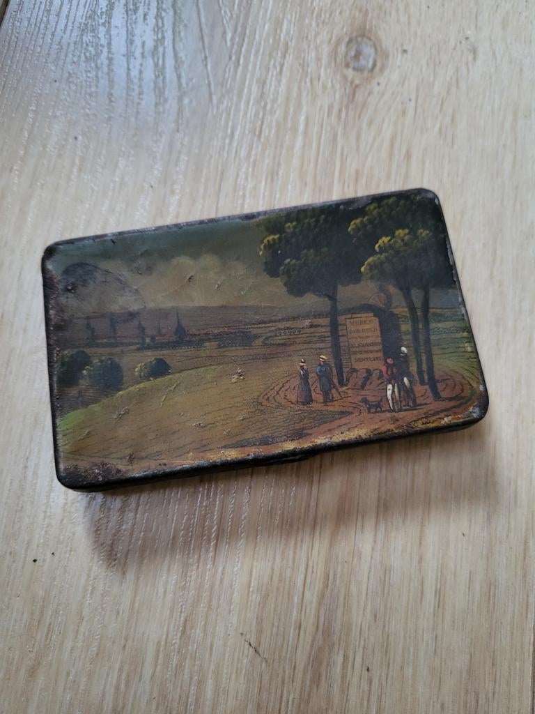 Antiek tabaksblikje met landschap., Ophalen of Verzenden, Gebruikt, Overige