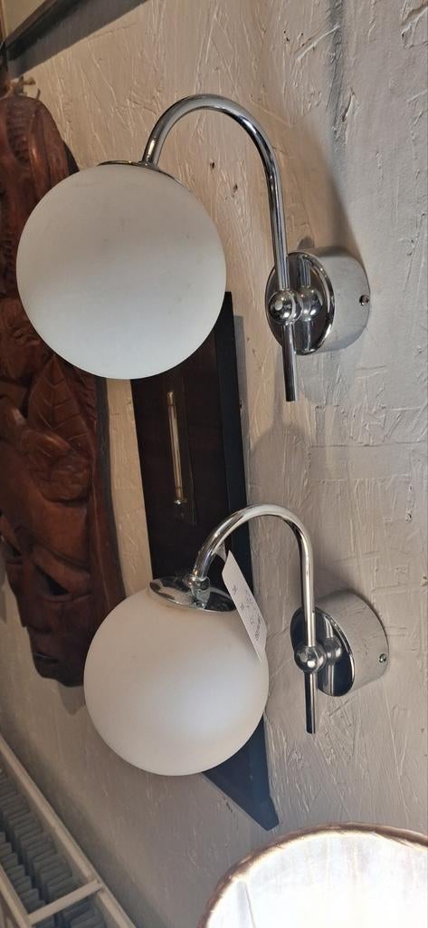 Vintage Wandlampjes Mat Melkglas - Set van 2, Ophalen, Gebruikt, Glas, Onbekend