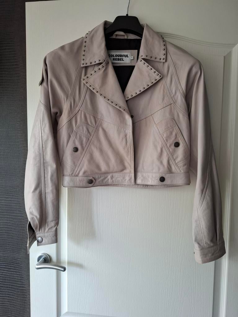 Nieuw Leren Dames Jack met Studs - Maat L, Beige, Maat 42/44 (L), Nieuw, Ophalen of Verzenden