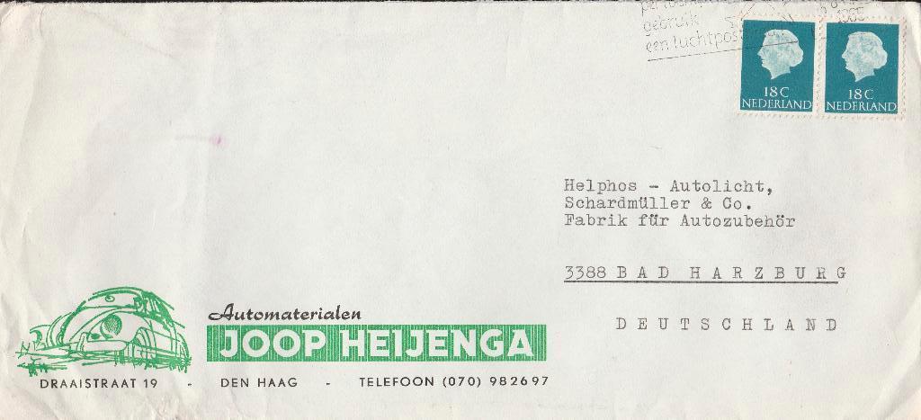 Den HAAG 1965 JOOP HEIJENGA Automaterialen Draaistraat 19, Verzamelen, Verzenden, 1960 tot 1980, Gelopen, Zuid-Holland