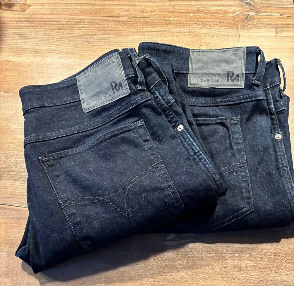 2 Rockford Mills Donkerblauwe Jeans W34 L32 - Z.g.a.n. € 30, Ophalen of Verzenden, Zo goed als nieuw, Blauw, Overige jeansmaten