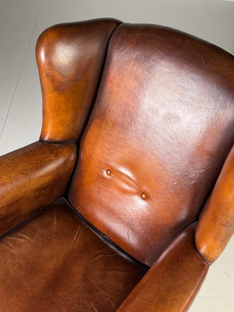 Fauteuil Wingback schapenleer klassiek, Huis en Inrichting, Fauteuils, Ophalen of Verzenden, Zo goed als nieuw, 75 tot 100 cm