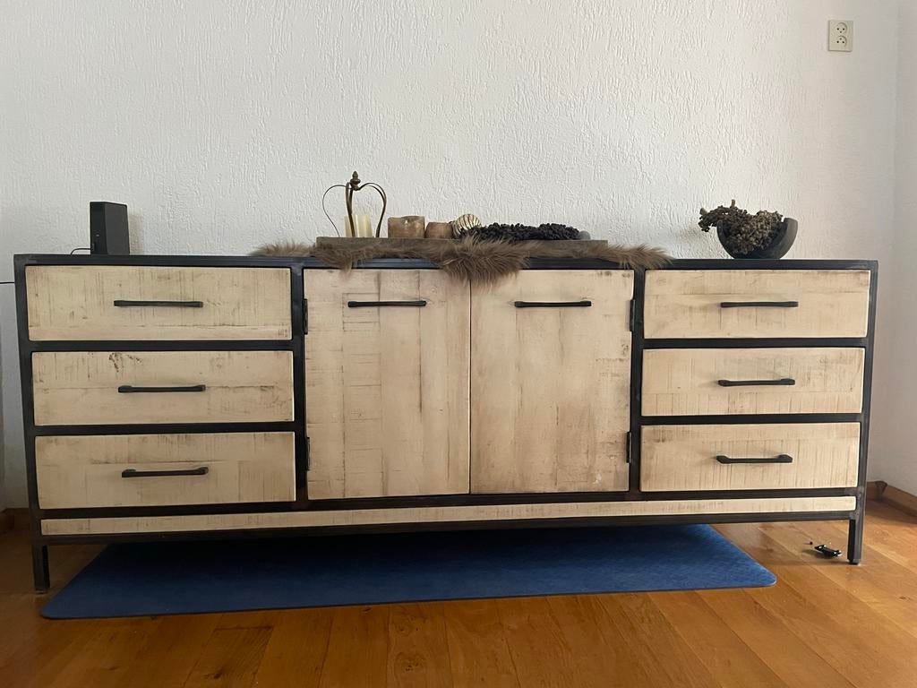 Industrieel dressoir/tv-meubel Fermano Pronto Wonen, Ophalen, Gebruikt, 200 cm of meer, Met lade(s)