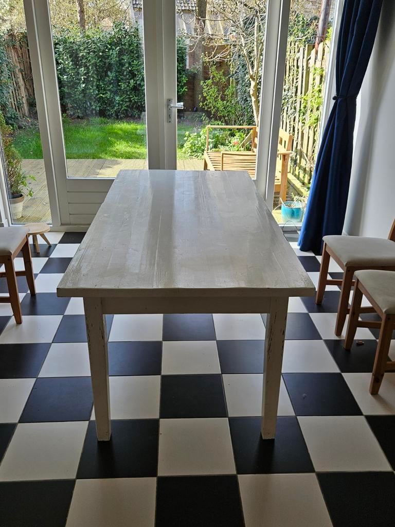 Houten eettafel wit zijdeglans, Huis en Inrichting, Tafels | Eettafels, Ophalen, Gebruikt, Vierkant, 50 tot 100 cm