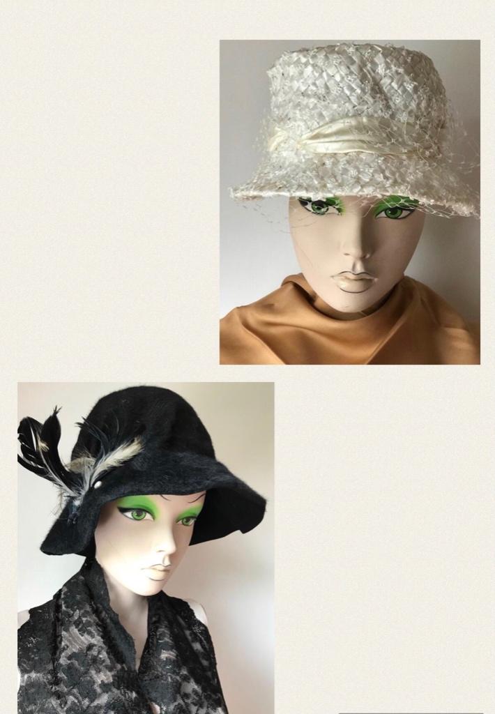 Hoed v Straaten Bloch en Co ROTTERDAM wit en zwart vintage, Hoed, Zo goed als nieuw, V Straaten Bloch en Co, One size fits all