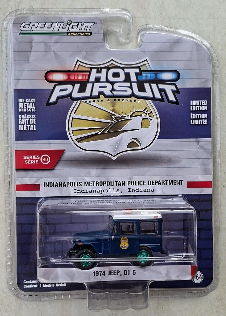 1974 Jeep DJ-5 van Greenlight 1/64 Chase Police Indiana, Ophalen of Verzenden, Nieuw, Auto