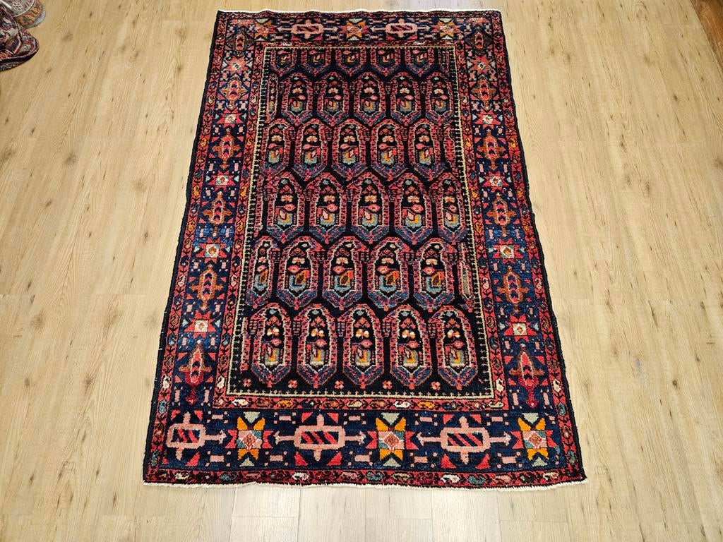 Vintage handgeknoopt perzisch tapijt hamadan 206x133, Info@SlatsAntiek.nl, Tweedehands, 100 tot 150 cm, Perzisch