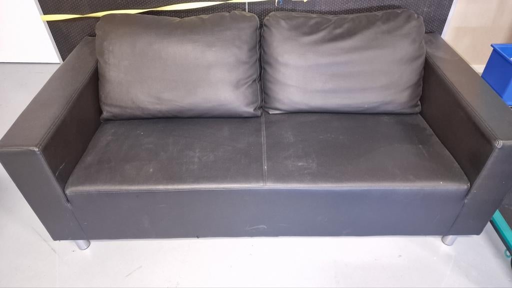 Zwarte leren tweepersoonsbank, Gebruikt, 150 tot 200 cm, Tweepersoons, Ophalen of Verzenden