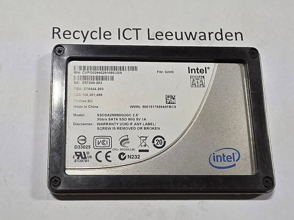 Intel 80gb laptop ssd hdd hardeschijf, Intern, Gebruikt, Intel, Ophalen of Verzenden