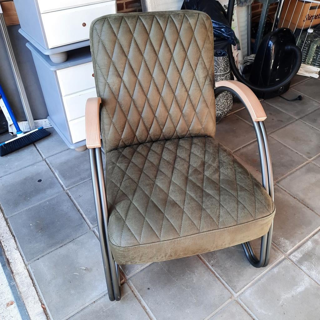 Industriële fauteuil Groen, Huis en Inrichting, Ophalen, Zo goed als nieuw, 75 tot 100 cm, 50 tot 75 cm