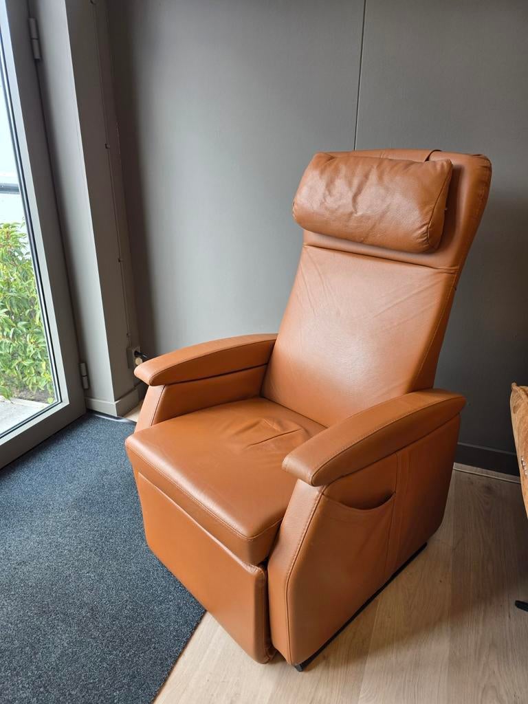 Fitform vario 574 sta op stoel cognac leder, Gebruikt, Minder dan 75 cm, Leer, Ophalen of Verzenden