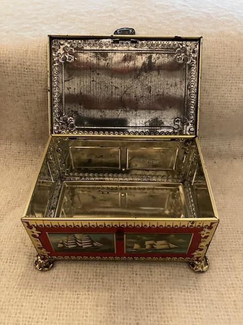 Brocante blikje met afbeeldingen van schepen - vintage, Verzenden, Gebruikt, Overige, Overige merken