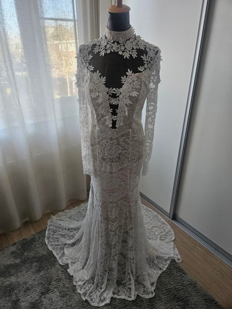 Prachtige trouwjurk! Kant beige ivory stretch maat l, Ophalen of Verzenden, Nieuw, Beige, Trouwjurk