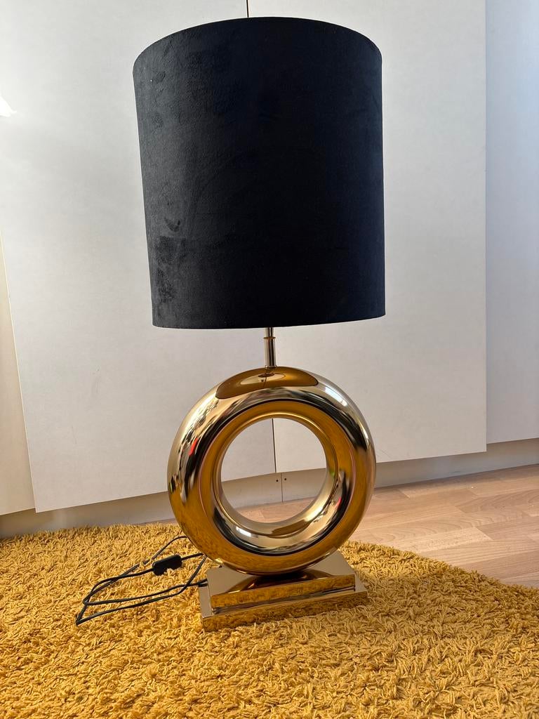 Gouden tafellamp met zwarte kap, Ophalen, Zo goed als nieuw, Metaal, 50 tot 75 cm