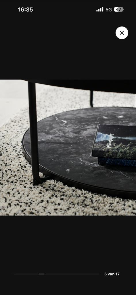 Ikea salontafel met glasplaat en marmerpatroon, Ophalen, Gebruikt, Rond, Glas