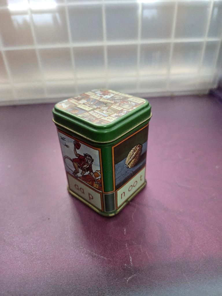 vintage 'Aap Noot Mies' blikje 4.5x4.5x6.5 cm, Ophalen, Gebruikt, Overige, Overige merken