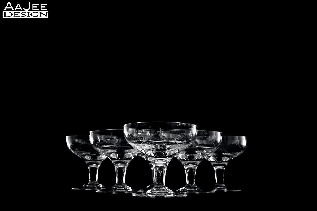 6 X Verrerie Doyen – Gegraveerde coupes – Kristal – Sterren, Antiek en Kunst, Ophalen of Verzenden