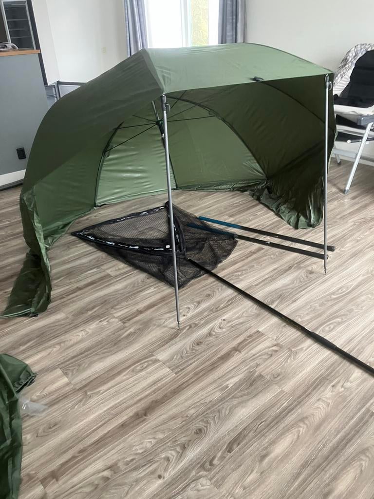 Visparaplu, karperschepnet, 2 vaste hengels, Ophalen, Gebruikt