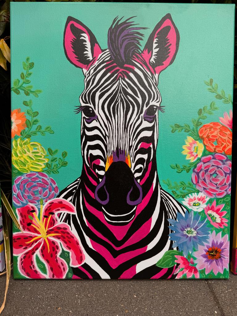 Zelfgemaakt kleurrijk Zebra schilderij 40x50cm, Ophalen