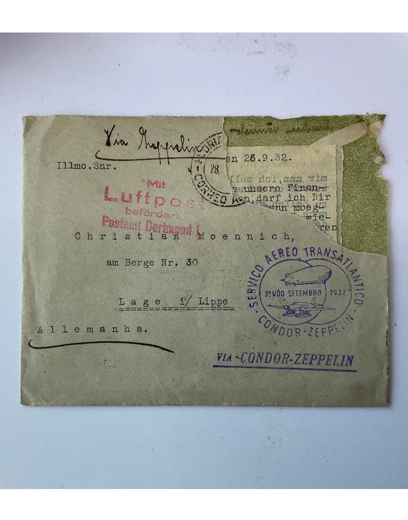 Graf Zeppelin post 1932 Brazilië Duitsland Condor cover, Verzamelen, Ansichtkaarten | Buitenland, Verzenden, 1920 tot 1940, Gelopen