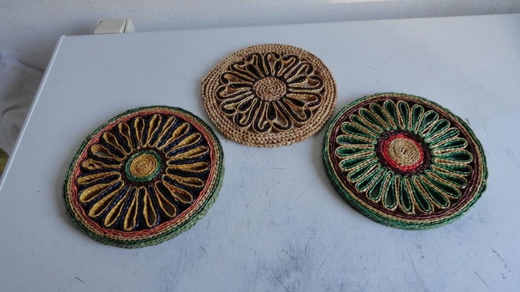 Pannenonderzetters, gemaakt van raffia, jaren 60, 3 stuks, Ophalen of Verzenden, Gebruikt, Pot of Pan