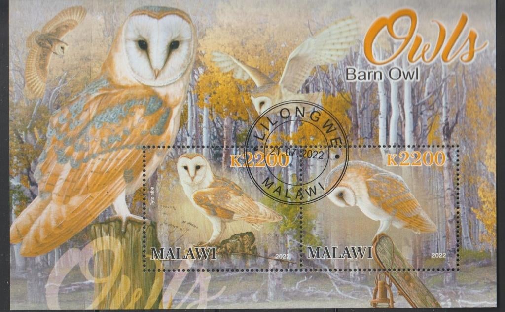 VOGELS = UILEN = Mooi bl. v MALAWI-GB-011, Verzenden, Gestempeld, Dier of Natuur