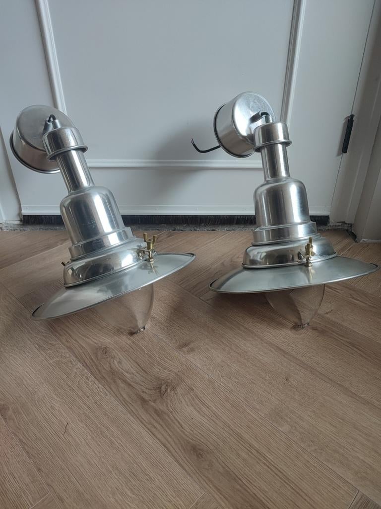 Twee metalen scheepslampen Ikea met glazen kap, Ophalen of Verzenden