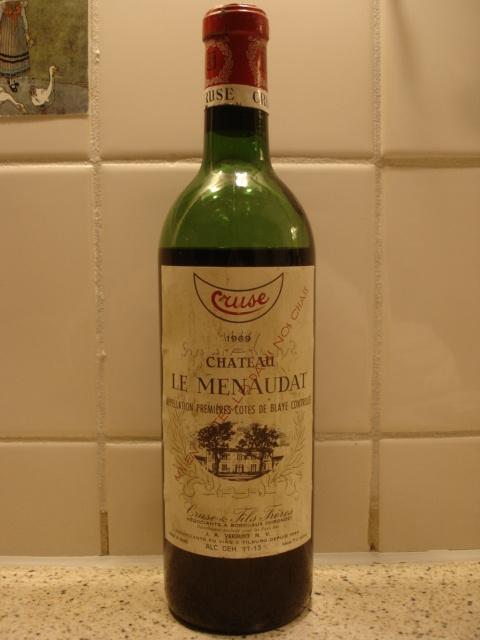 Château Le Menaudat 1969, Premières Côtes de Blaye, Verzamelen, Frankrijk, Ophalen of Verzenden, Zo goed als nieuw, Rode wijn