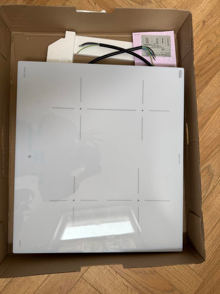 Witte inductieplaat Schott Ceran, Ophalen, 4 kookzones, Zo goed als nieuw, Inbouw