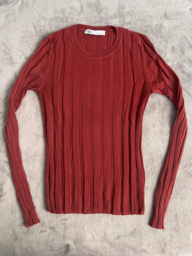 Zara truitje / top van 100% lyocell - maat S, Bruin, Ophalen of Verzenden, Zo goed als nieuw, Lange mouw