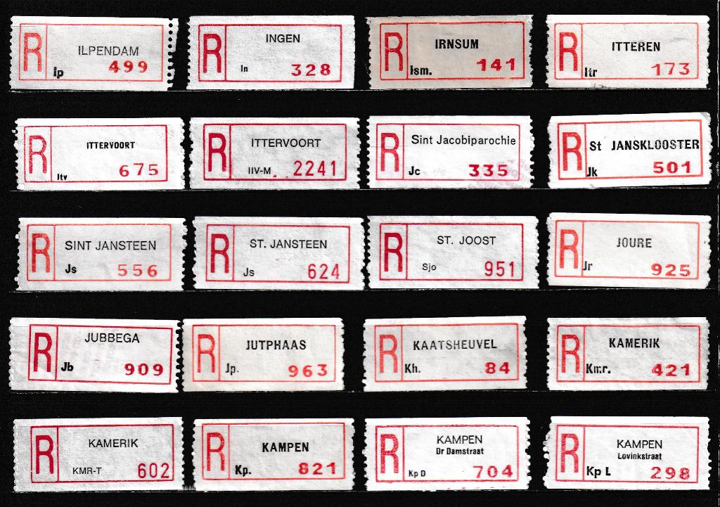 114 Verschillende Aantekenstrookjes, Letter I, J en K, Ophalen of Verzenden, Na 1940, Gestempeld