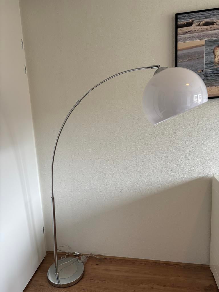 Staande gebogen lamp met witte kap van de Lidl, Ophalen of Verzenden, Zo goed als nieuw, Metaal, 150 tot 200 cm