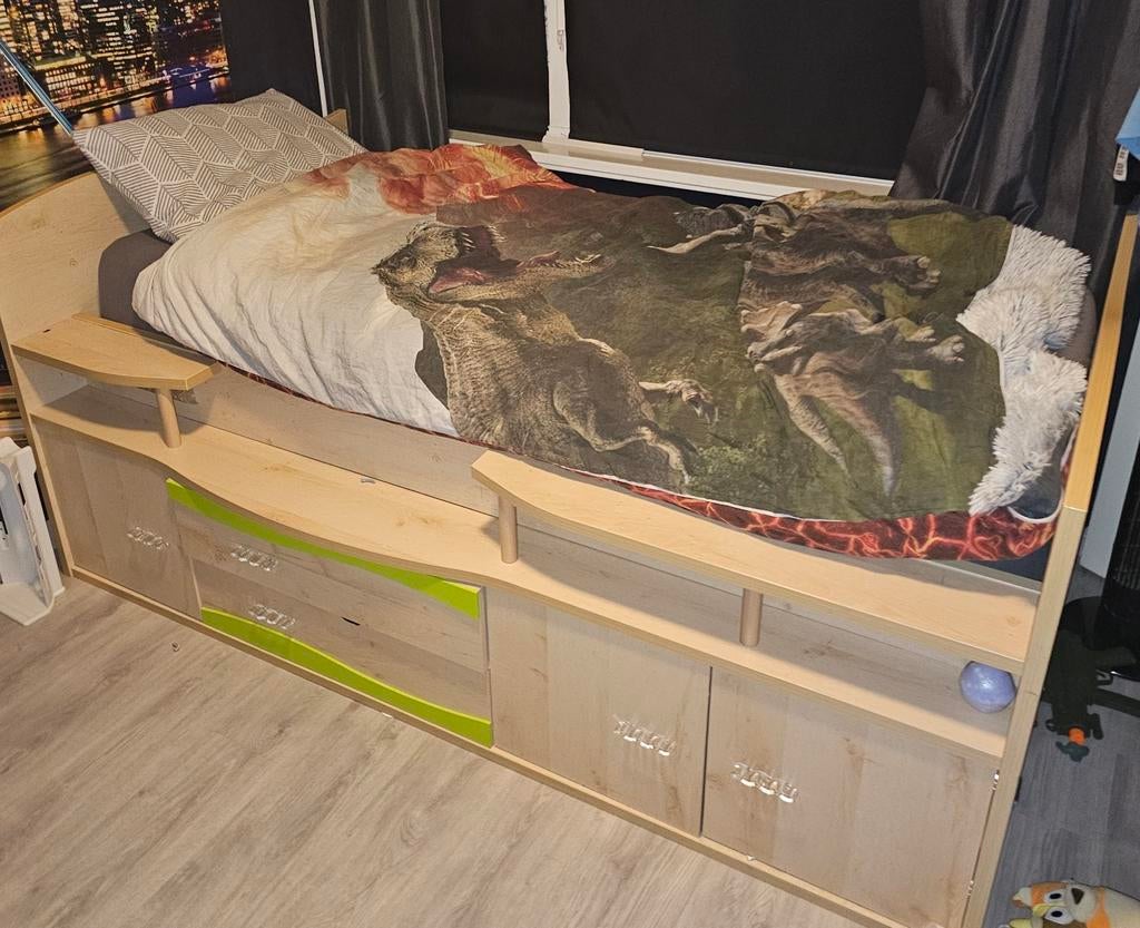 Hoogslaper 1-persoons bed met veel opbergruimte, Eenpersoons, Overige typen, Ophalen of Verzenden, Zo goed als nieuw