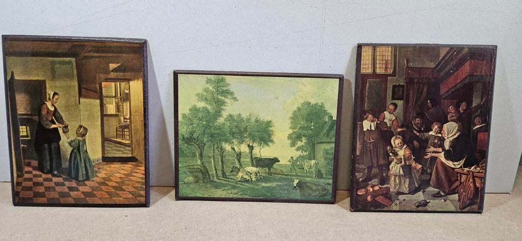 Drie afbeeldingen bekende schilderijen op dik karton, Antiek en Kunst, Ophalen of Verzenden