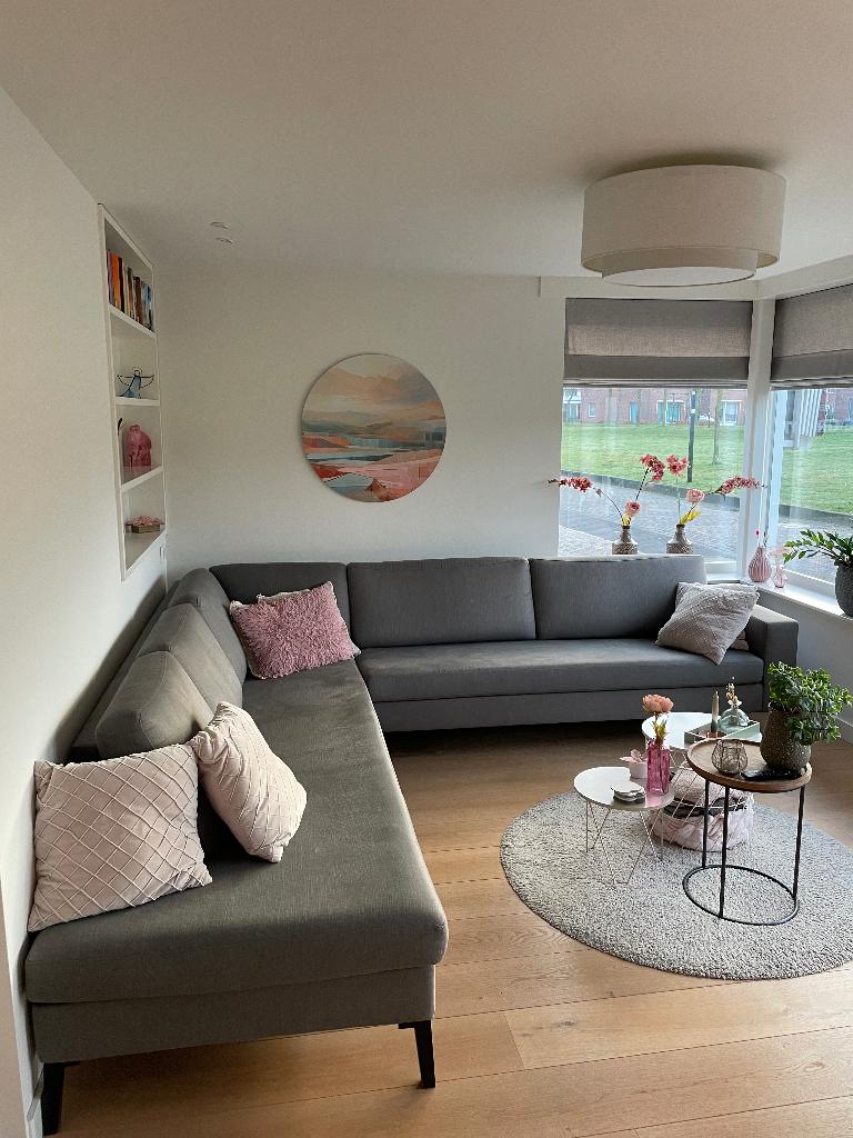 Hoekbank Basso licht grijs, Huis en Inrichting, Banken | Bankstellen, Ophalen, Gebruikt, Hoekbank, Stof