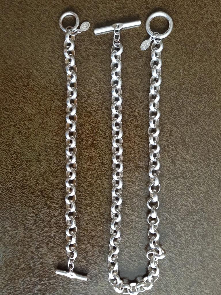 Verzilverde Jasseron Halsketting en Armband, Sieraden, Tassen en Uiterlijk, Armbanden, Ophalen of Verzenden, Gebruikt, Zilver