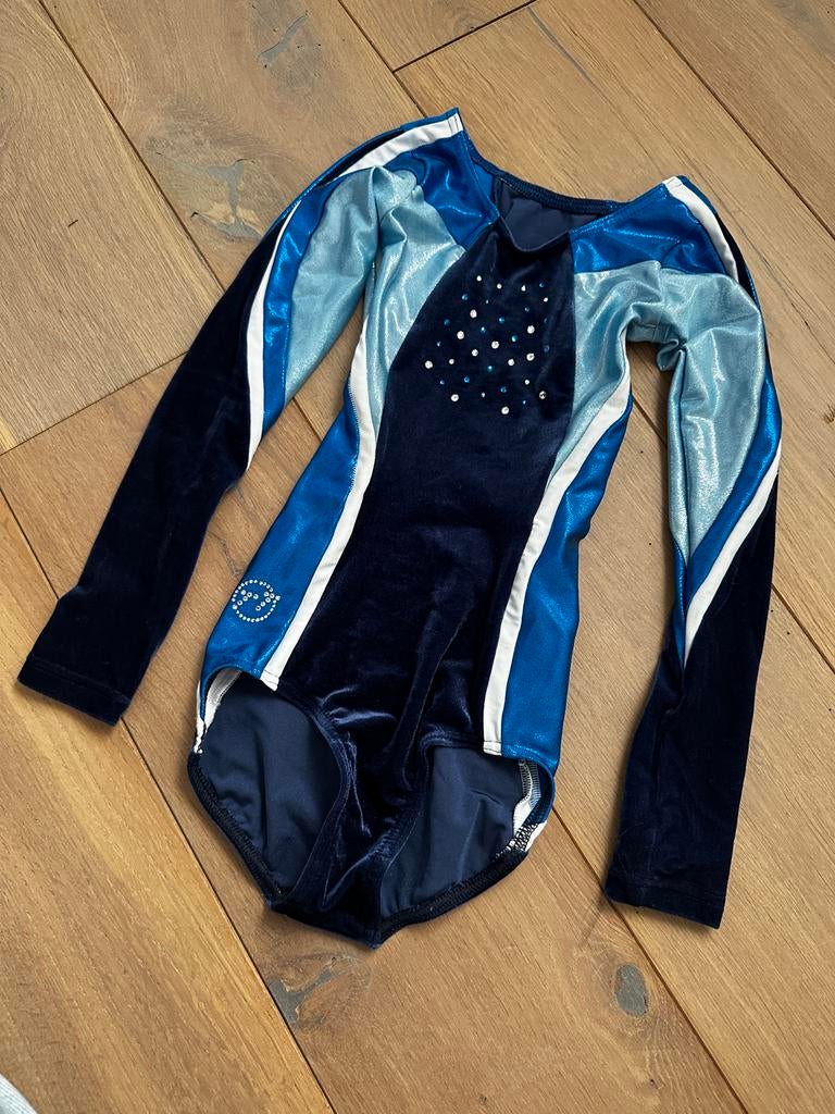 Gymnastics turnpakje gymnastiek maat 128 blauw met glitters, Blauw, Zo goed als nieuw, Turnpak(je), Kindermaat 122 t/m 140