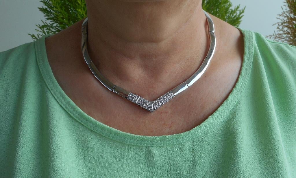 Prachtig zilveren collier met steentjes nr.143, Sieraden, Tassen en Uiterlijk, Kettingen, Verzenden, Zo goed als nieuw, Zilver