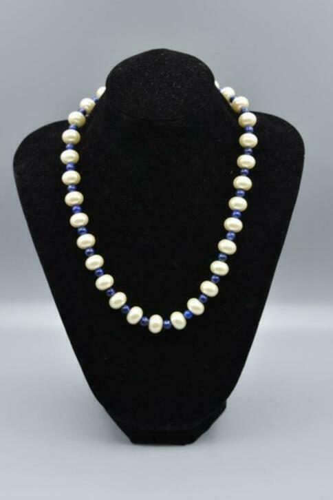 Ketting met parels en Lapis Lazuli met bijpassende oorbellen, Nieuw, Ophalen of Verzenden, Nvt, Nvt