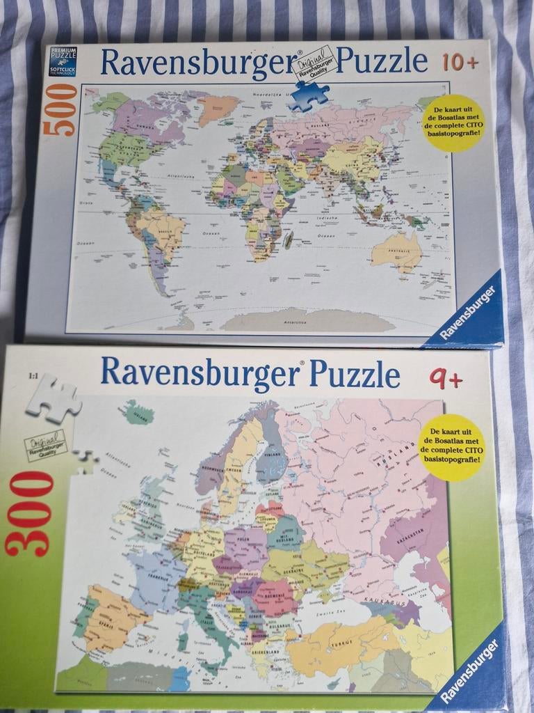 Ravensburger Puzzels: Wereldkaart (500) & Europa (300), Hobby en Vrije tijd, Denksport en Puzzels, Zo goed als nieuw, Legpuzzel