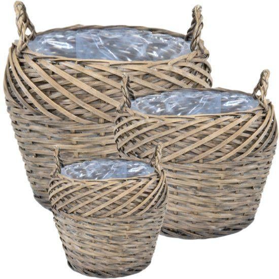 Nieuwe Luxe Set van 3 Rotan Plantenmanden Crosswired Belly, Ophalen, Overige materialen, Wilnic, Dordrecht
