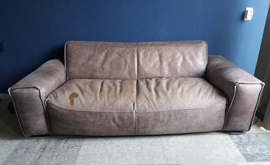 Industriele bank leer, Ophalen, Gebruikt, Driepersoons, Rechte bank