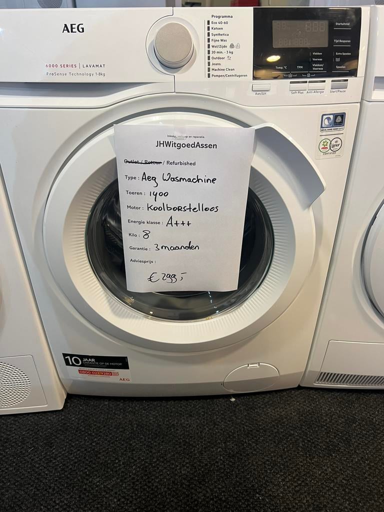 Aeg 6000 serie wasmachine 8kg A+++. Garantie en bezorgd., 1200 tot 1600 toeren, Minder dan 85 cm, 8 tot 10 kg, Refurbished